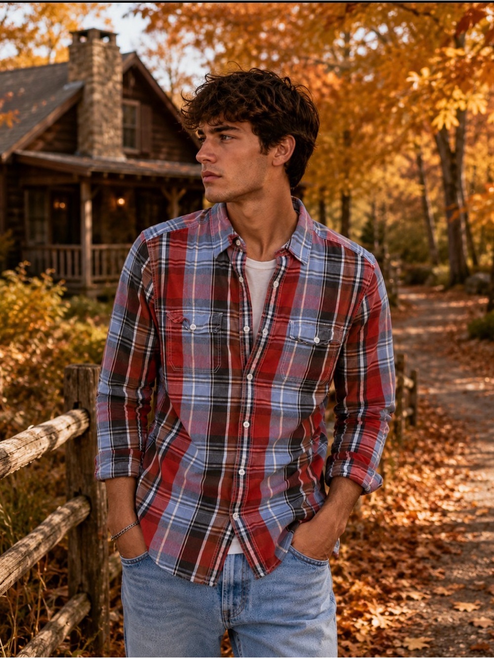 GAP Men’s Plaid Button Up Shirt Red Blue Cotton Long Sleeve Casual Americana L